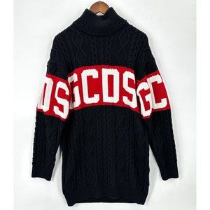 GCDS Sweater Mens Knit Oversized Mock Neck Logo Wool Blend Black Red White XS